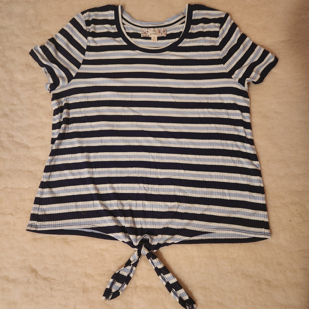 Pink Republic Blue ribbed knot tee shirt Size large